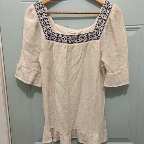 Blu Pepper Tops - Blu Pepper Blouse Womens Size M Ivory Boho Embroidered Square Neck